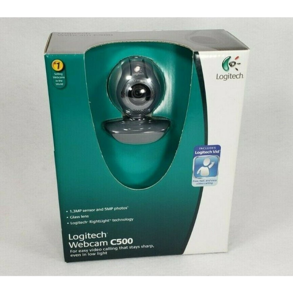 Logitech Webcam C500 NEW SEALED 1.3MP Web Cam - 5MP photos Glass Lens RIghtLight